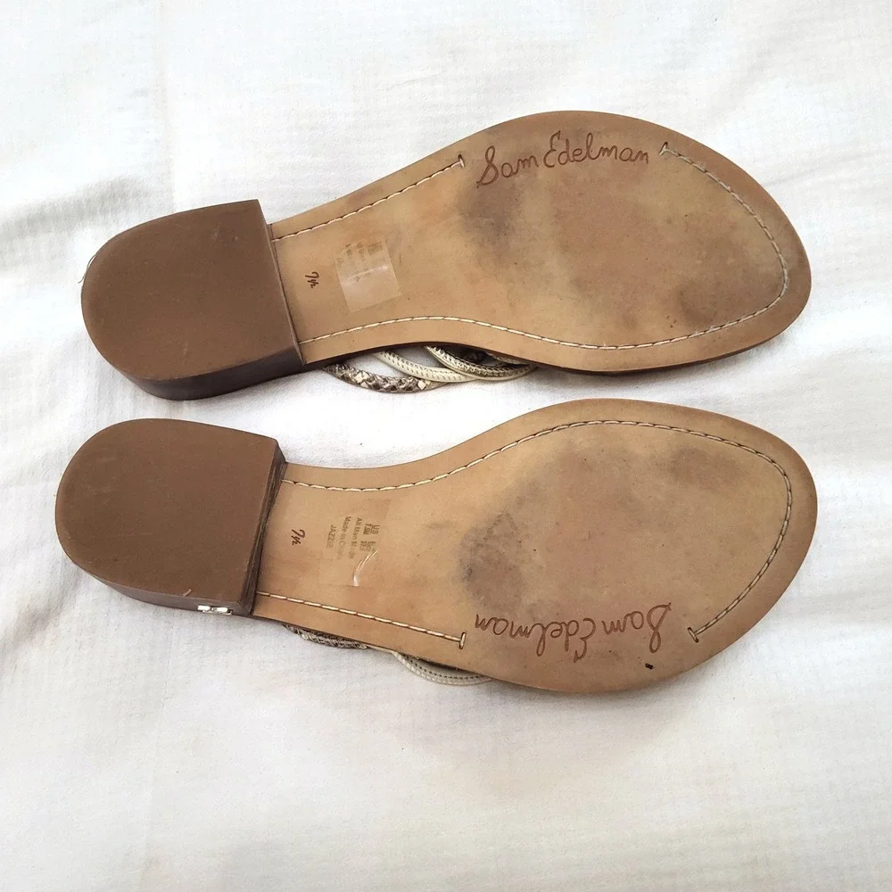Sam Edelman Jazzie Snakeskin Metallic Gold Multi Strap Cork Slide Sandals 7.5M - Picture 8 of 9